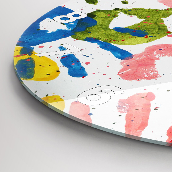 Ceas rotund de perete din sticlă Amprentele mâinilor copiilor