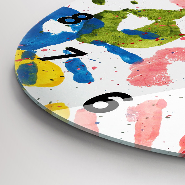 Ceas rotund de perete din sticlă Amprentele mâinilor copiilor