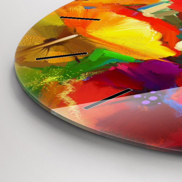 Ceas rotund de perete din sticlă Maci colorați