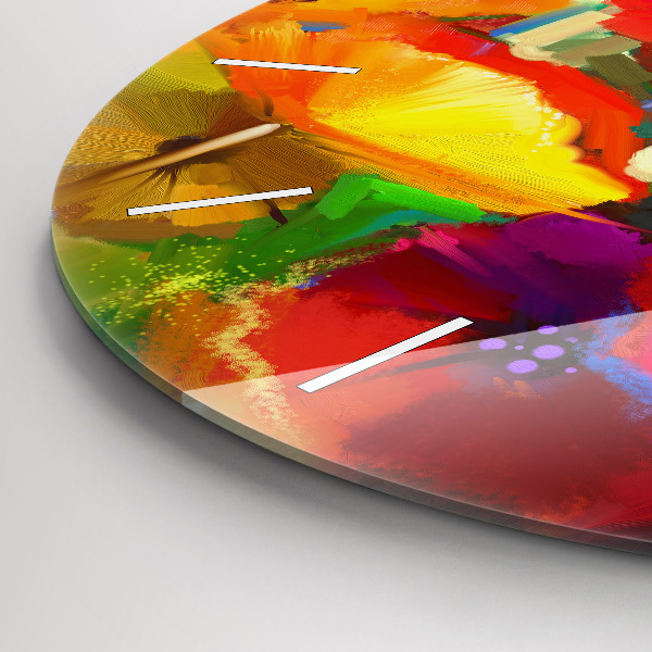 Ceas rotund de perete din sticlă Maci colorați