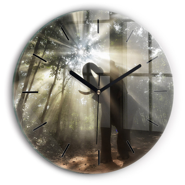 Ceas rotund de perete din sticlă Elefant în junglă