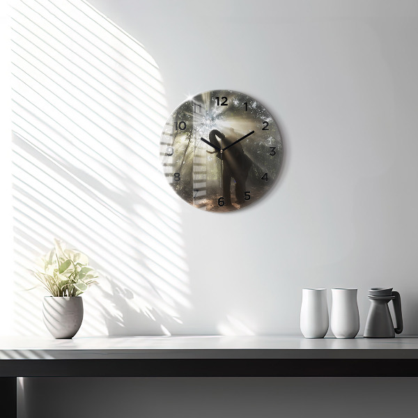 Ceas rotund de perete din sticlă Elefant în junglă