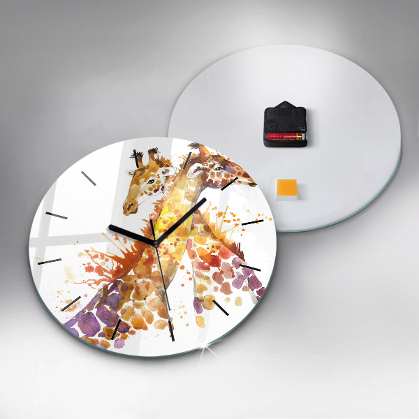 Ceas rotund de perete din sticlă Girafă – acuarelă