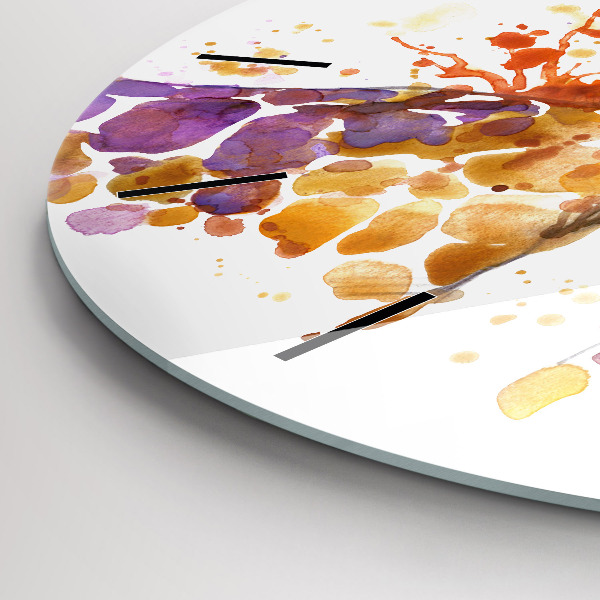 Ceas rotund de perete din sticlă Girafă – acuarelă