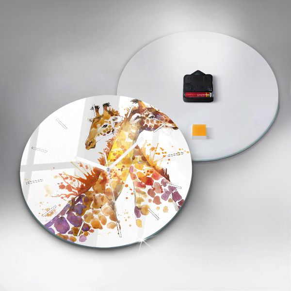 Ceas rotund de perete din sticlă Girafă – acuarelă