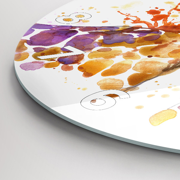 Ceas rotund de perete din sticlă Girafă – acuarelă