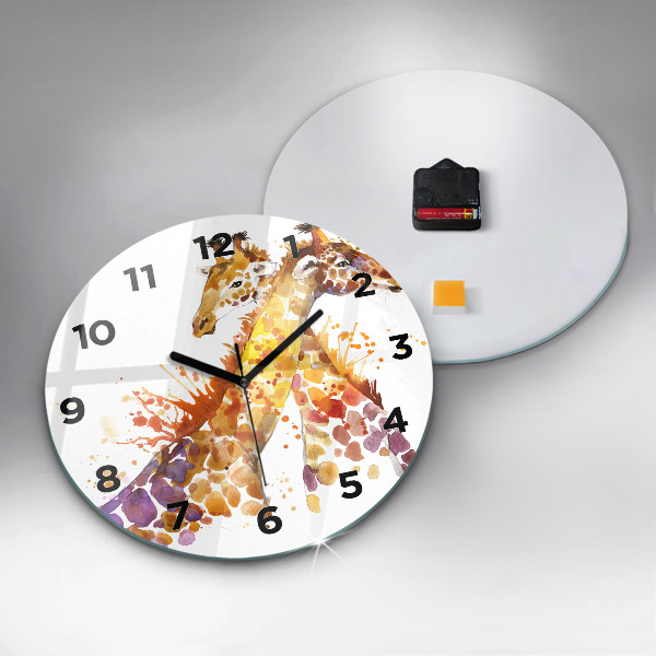 Ceas rotund de perete din sticlă Girafă – acuarelă