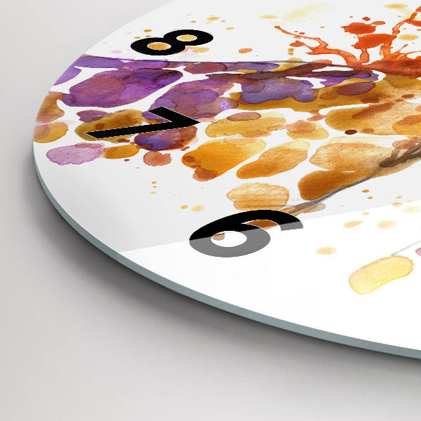 Ceas rotund de perete din sticlă Girafă – acuarelă