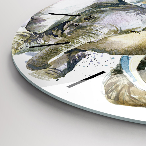 Ceas rotund de perete din sticlă Animalele elefanți pictate