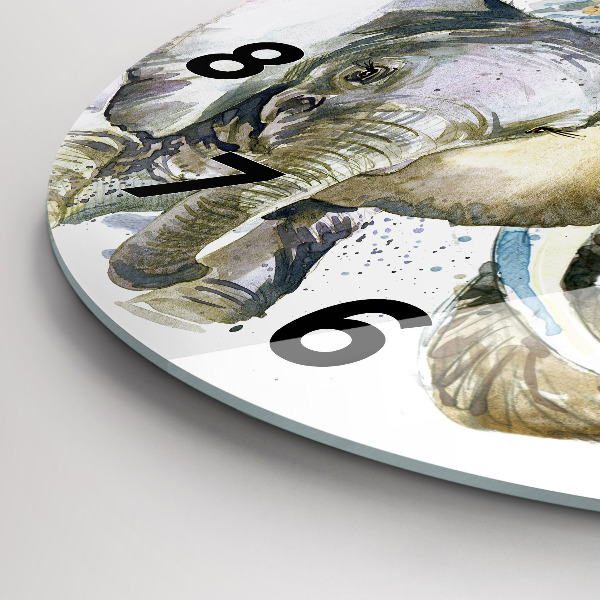 Ceas rotund de perete din sticlă Animalele elefanți pictate