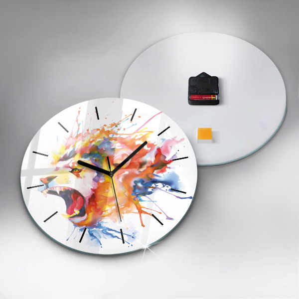 Ceas rotund de perete din sticlă Leul – acuarelă