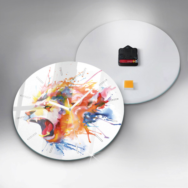 Ceas rotund de perete din sticlă Leul – acuarelă