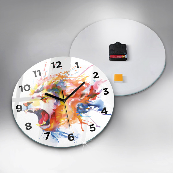 Ceas rotund de perete din sticlă Leul – acuarelă