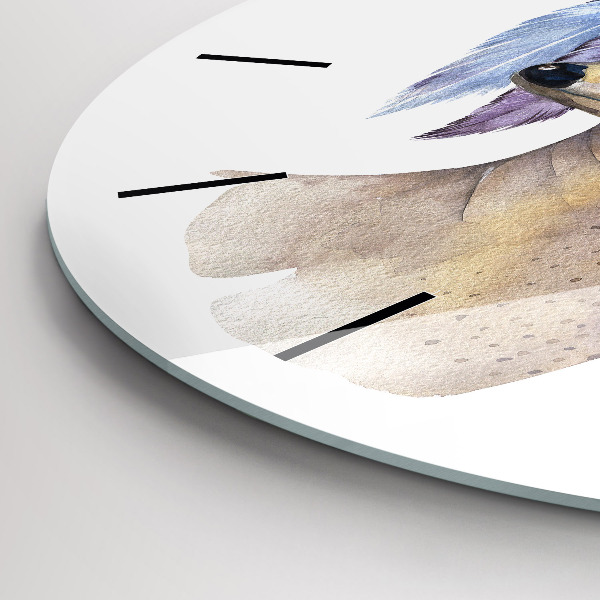 Ceas rotund de perete din sticlă Cap de cerb și flori