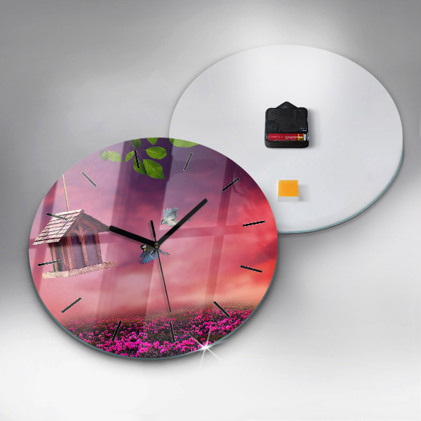 Ceas rotund de perete din sticlă Casă pentru păsări