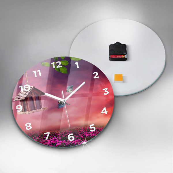 Ceas rotund de perete din sticlă Casă pentru păsări