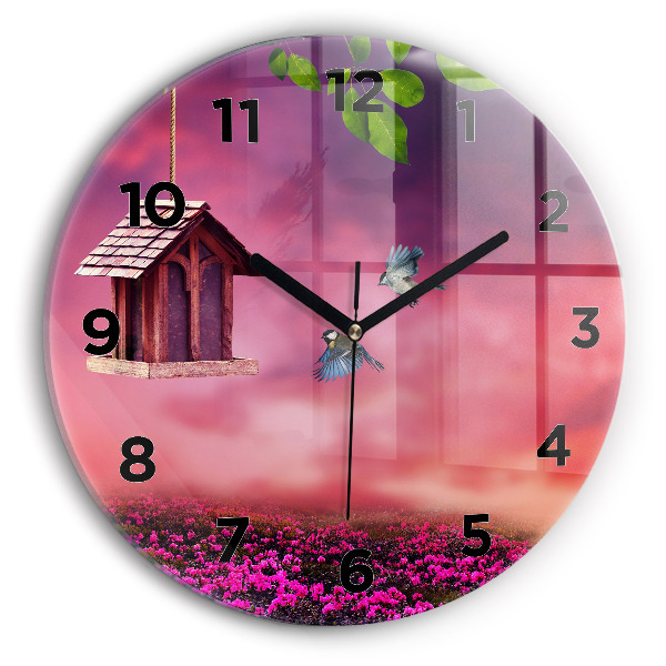 Ceas rotund de perete din sticlă Casă pentru păsări