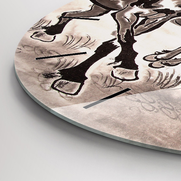 Ceas rotund de perete din sticlă Cai în galop