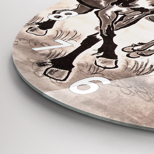 Ceas rotund de perete din sticlă Cai în galop