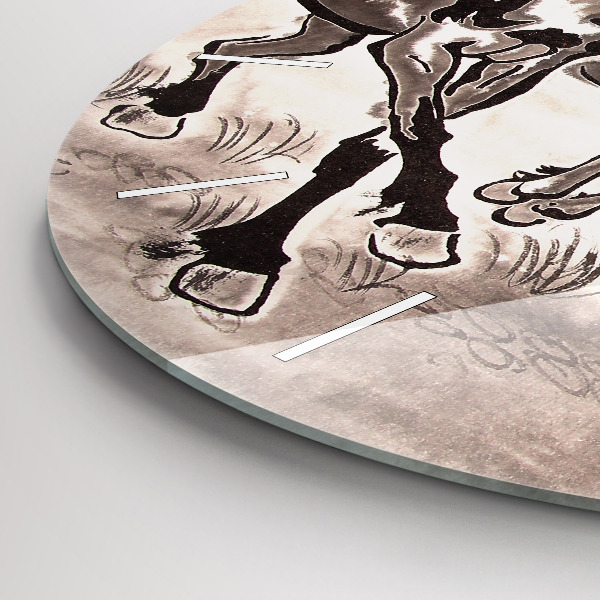 Ceas rotund de perete din sticlă Cai în galop