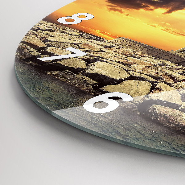 Ceas rotund de perete din sticlă Far pe apă