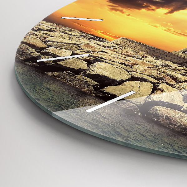 Ceas rotund de perete din sticlă Far pe apă