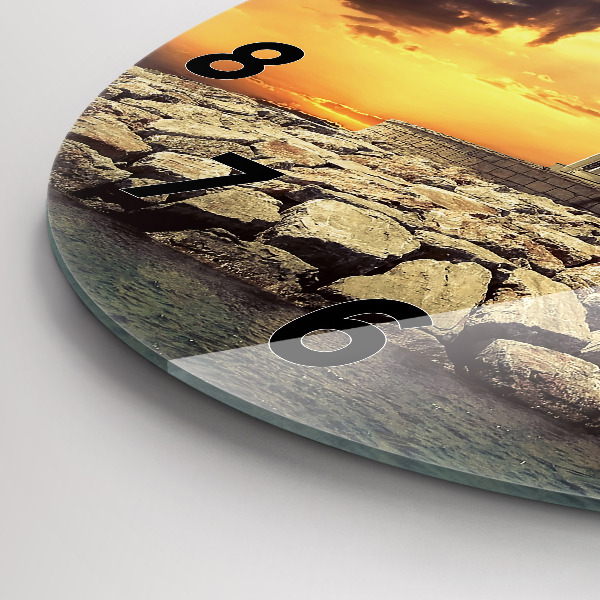 Ceas rotund de perete din sticlă Far pe apă