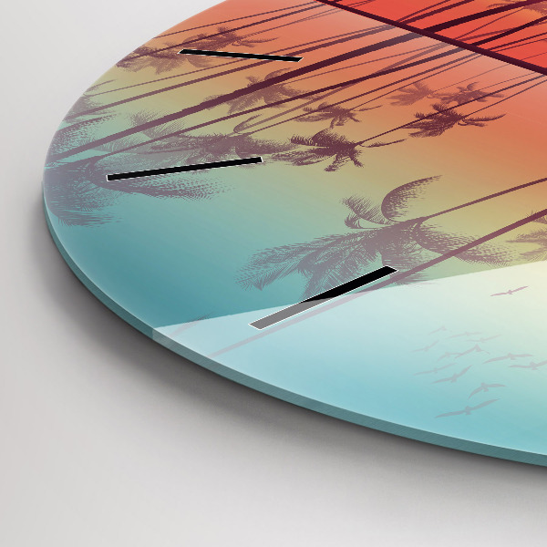 Ceas rotund de perete din sticlă Palmieri tropicali