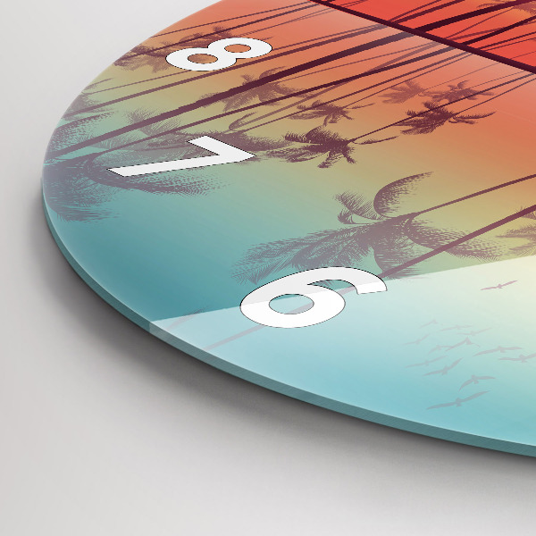 Ceas rotund de perete din sticlă Palmieri tropicali