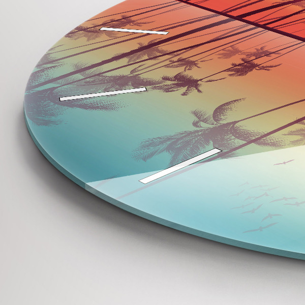 Ceas rotund de perete din sticlă Palmieri tropicali