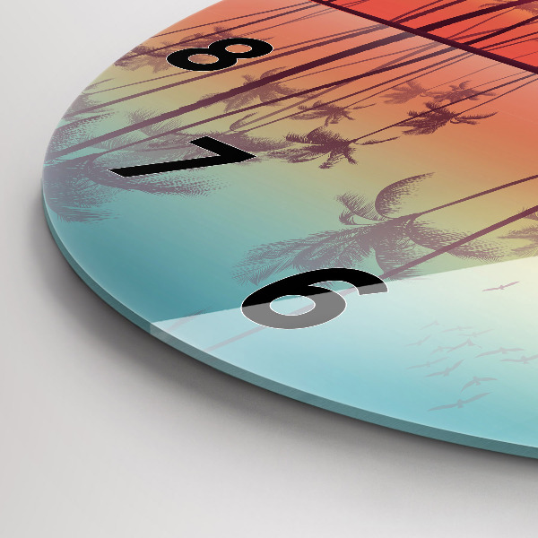 Ceas rotund de perete din sticlă Palmieri tropicali