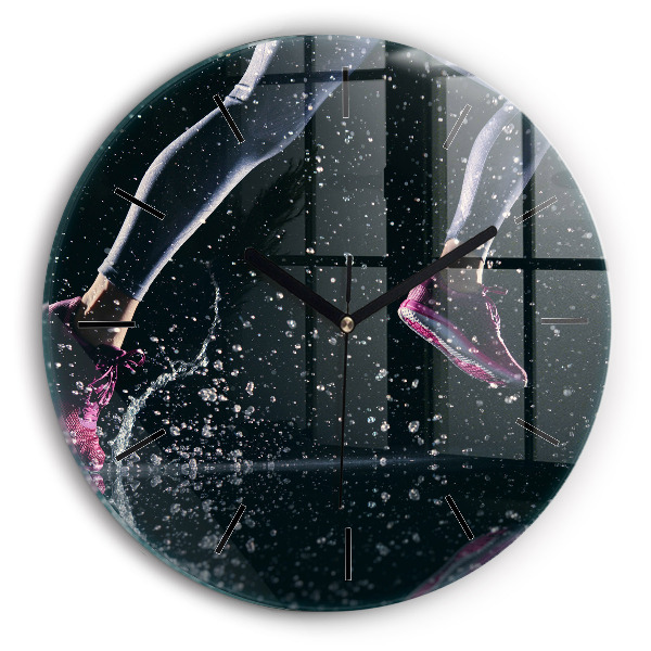 Ceas rotund de perete din sticlă Stil de viață sănătos - alergare