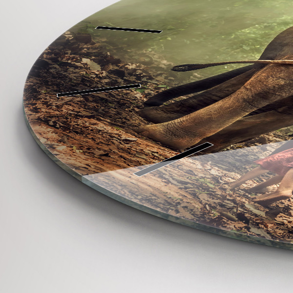 Ceas rotund de perete din sticlă Copii care conduc un elefant