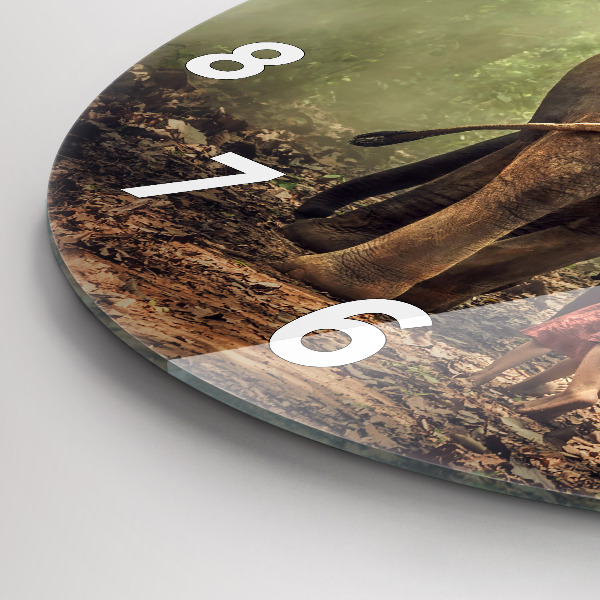 Ceas rotund de perete din sticlă Copii care conduc un elefant