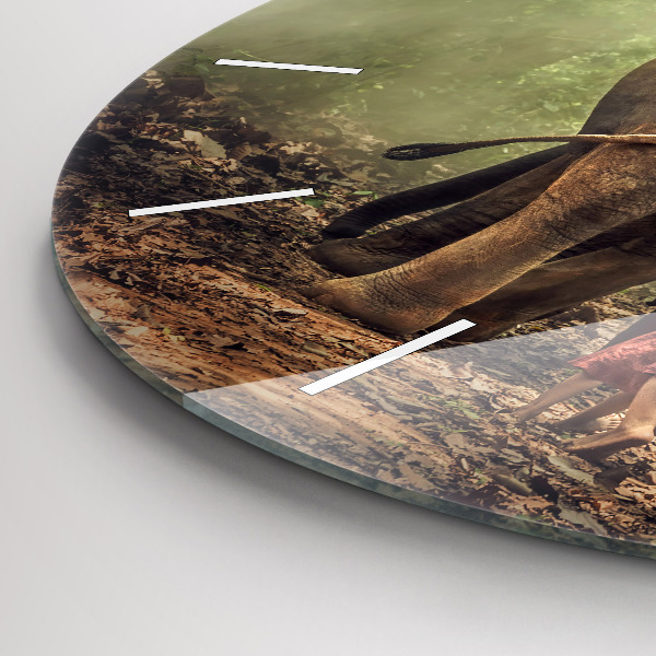 Ceas rotund de perete din sticlă Copii care conduc un elefant