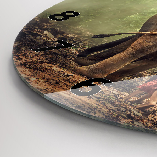 Ceas rotund de perete din sticlă Copii care conduc un elefant