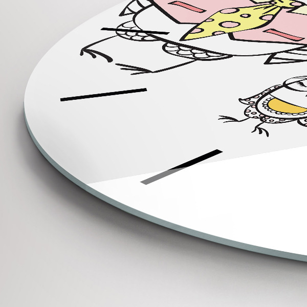 Ceas rotund de perete din sticlă Poster de epocă cu bufnițe