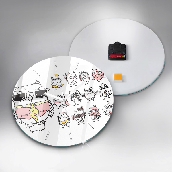 Ceas rotund de perete din sticlă Poster de epocă cu bufnițe