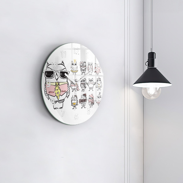 Ceas rotund de perete din sticlă Poster de epocă cu bufnițe