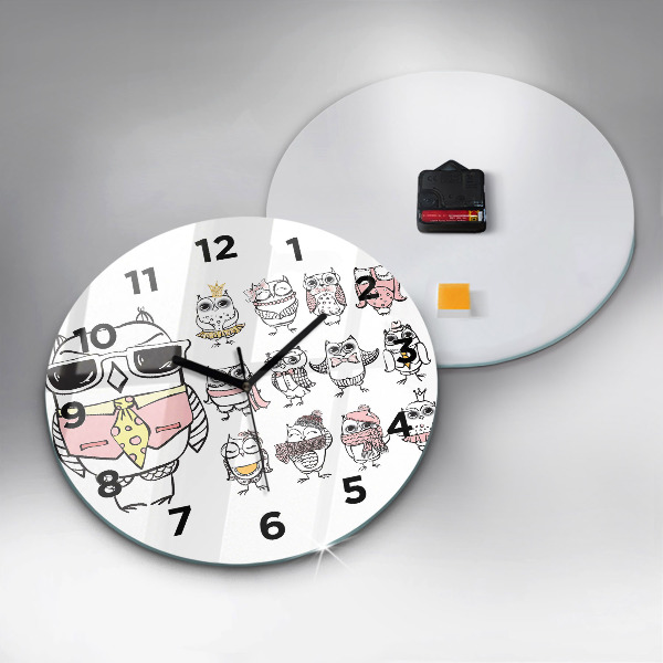 Ceas rotund de perete din sticlă Poster de epocă cu bufnițe