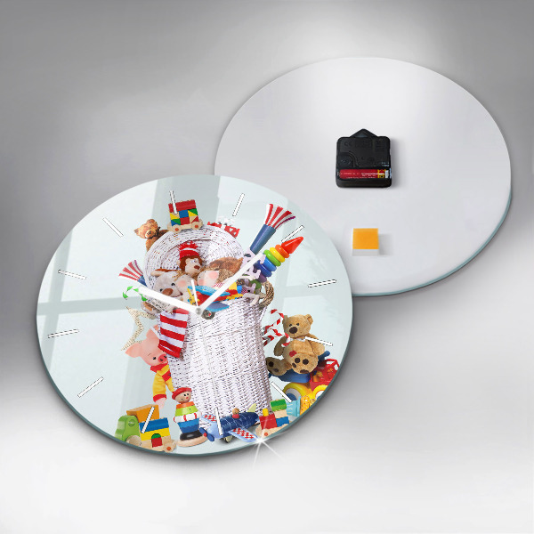 Ceas rotund de perete din sticlă Coș de răchită cu jucării