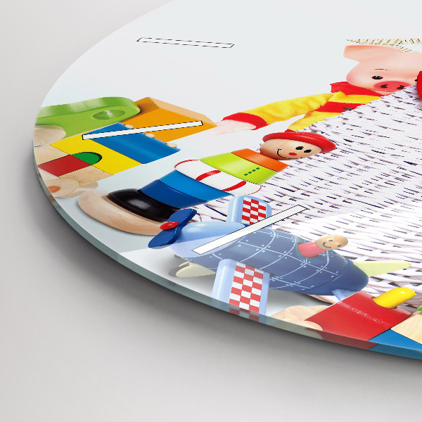 Ceas rotund de perete din sticlă Coș de răchită cu jucării