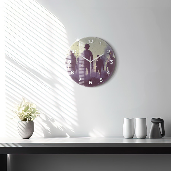 Ceas rotund de perete din sticlă Zombi noaptea - Halloween