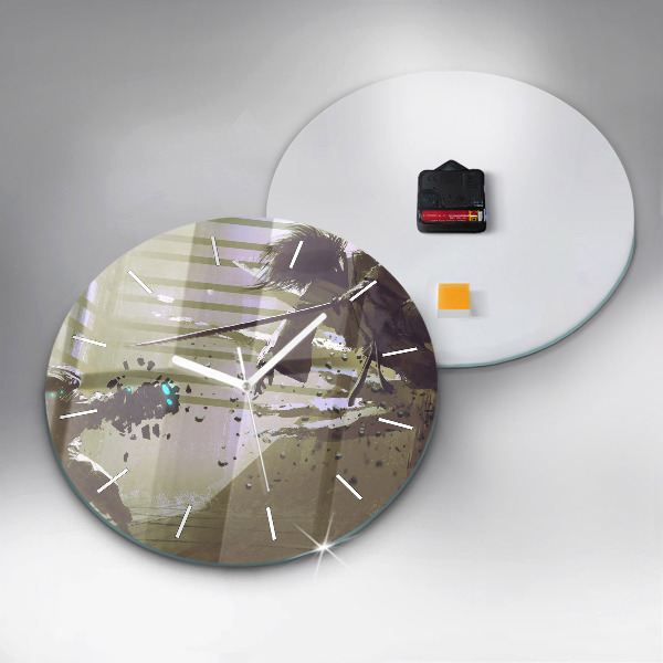 Ceas rotund de perete din sticlă Robot și samurai se luptă