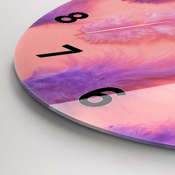 Ceas rotund de perete din sticlă Pene colorate