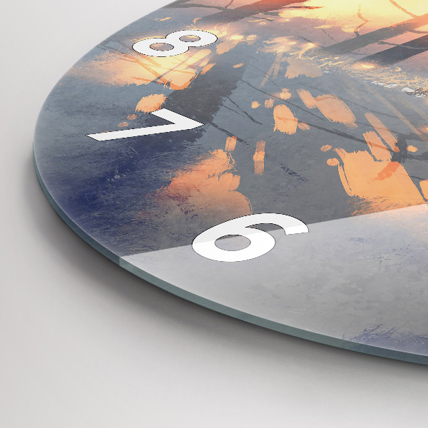 Ceas rotund de perete din sticlă Peisaj de iarnă cu copaci