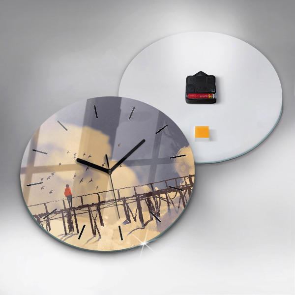 Ceas rotund de perete din sticlă Omul pe podul vechi