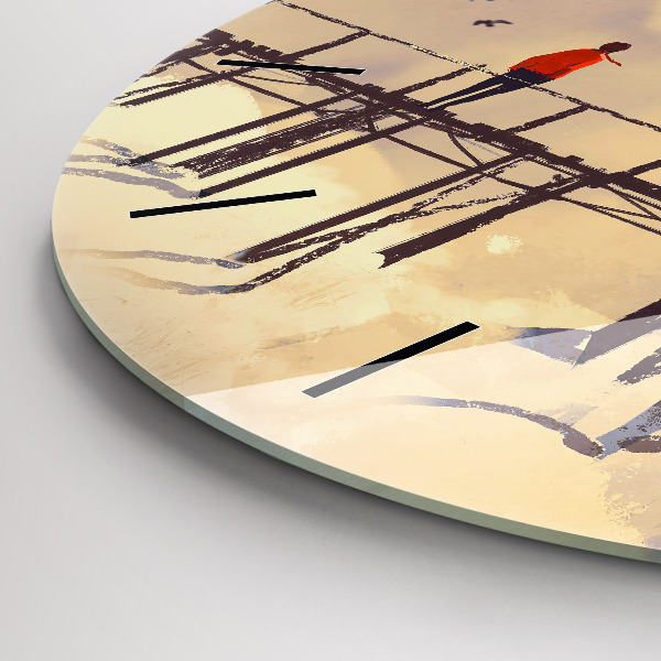 Ceas rotund de perete din sticlă Omul pe podul vechi