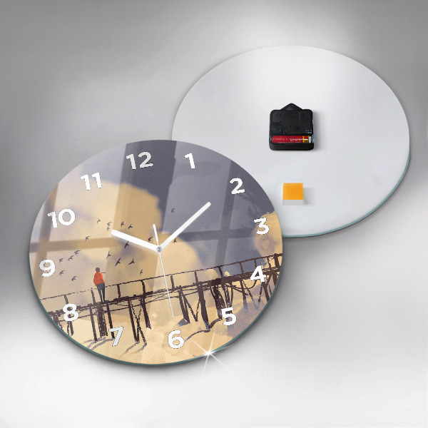 Ceas rotund de perete din sticlă Omul pe podul vechi