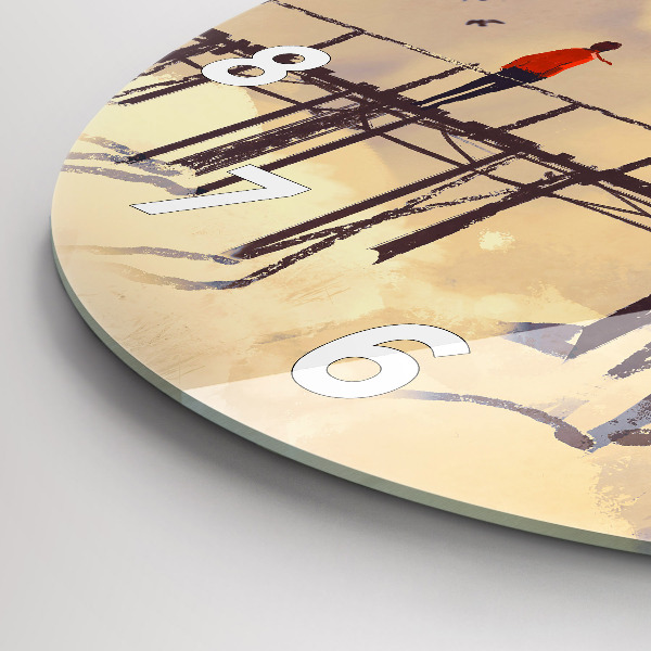 Ceas rotund de perete din sticlă Omul pe podul vechi